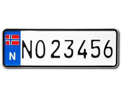 08. Norwegian CAR plate smaller size 260 x 88 mm with flag, Showplate.se